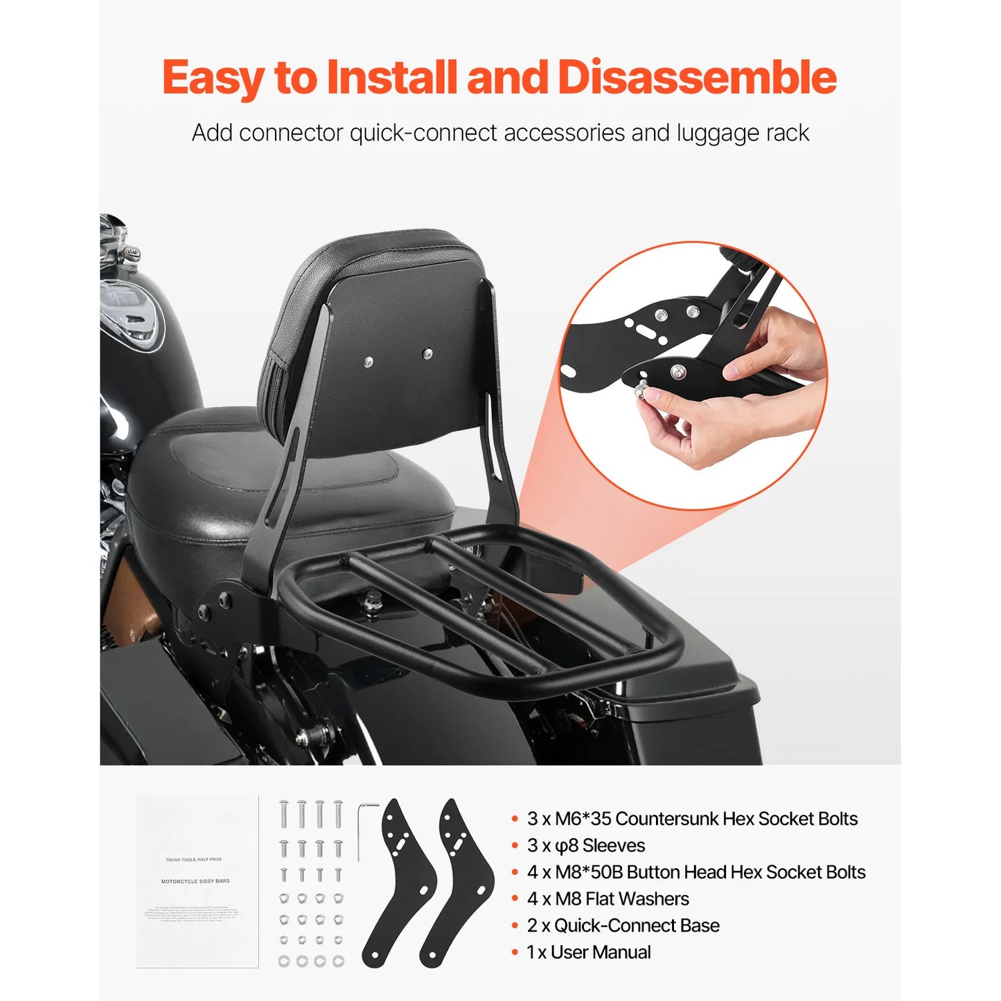 SucceBuy Motorcycle Backrest Sissy Bar with Luggage Rack Detachable Passenger Backrest Fit for HondaRebelCMX1100/Harley-Davidson