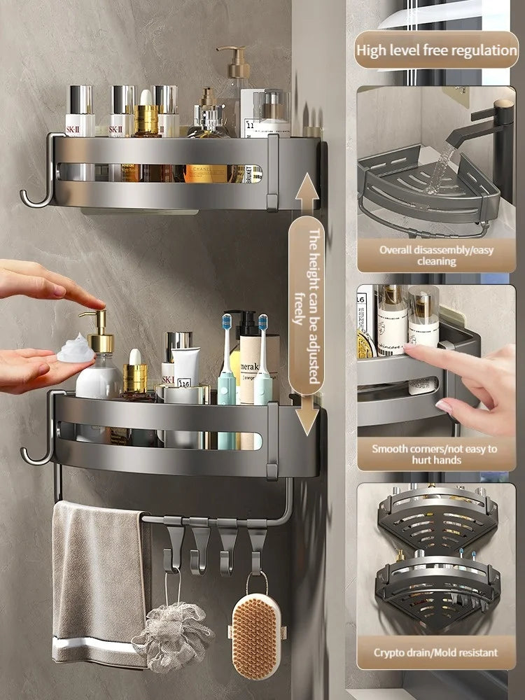 No-Drill Bathroom Shelf Shelves Shampoo Makeup Storage Holder Kitchen Organizer Wall Mounted Bathroom Accessories