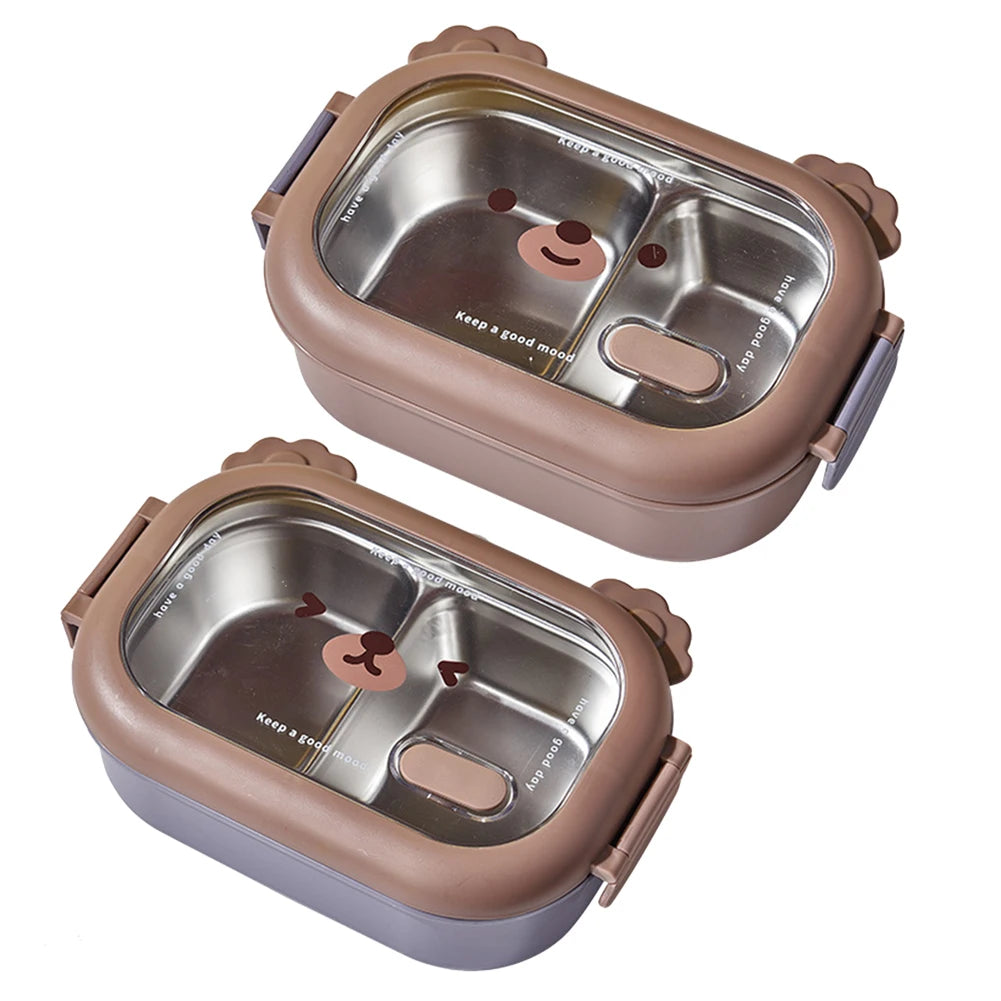 Stainless Steel Cute Food Container 2 Compartments  Double-Sided Locking Design Deposit Meal/Fruit/Vegetables and Salads