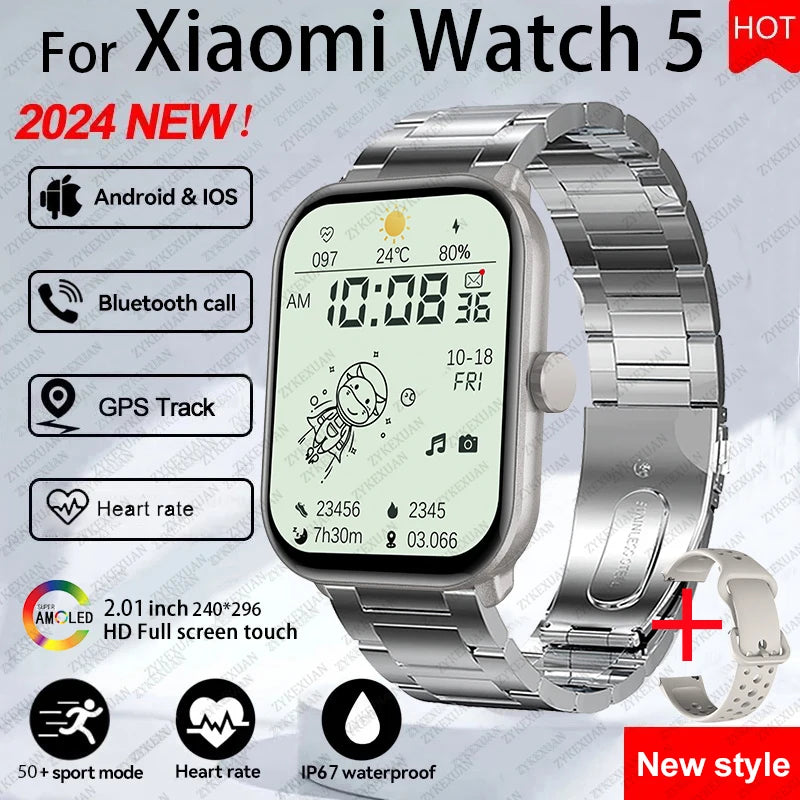 Watch 5 Smart Watch Men HD AMOLED Screen Fitness Tracker Heart Rate Bluetooth Call GPS Track Waterproof Sports SmartWatch Women