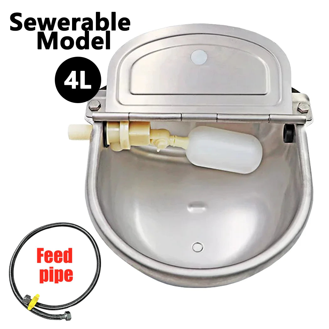 PORIYA Stainless Steel Cow Water Bowl With Pipe Auto Drinking For Dog Horse Chicken Auto Fill
