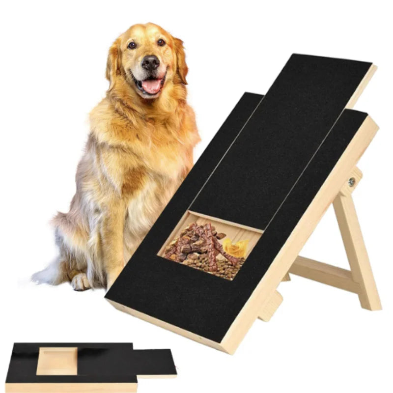 Wooden Pet Scratching Board with Built-in Treat Box Dog Nail Trim Pad Pull-Out Nail Scratch Board Toy Sandpaper Board Scratcher