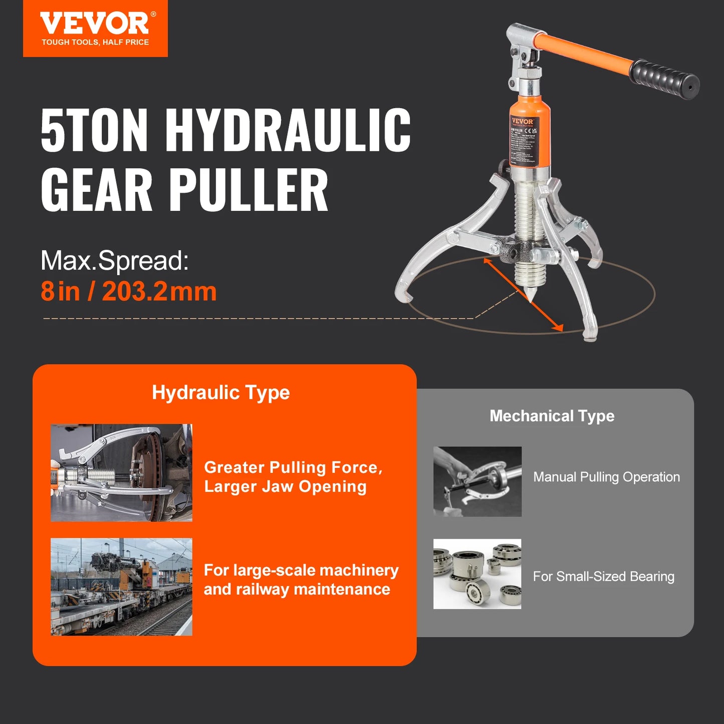 SucceBuy  5/15 Ton Hydraulic Gear Puller Wheel Bearing Puller Separator Tools Adjustable Two Three Jaws Garage Repair Shop Gears