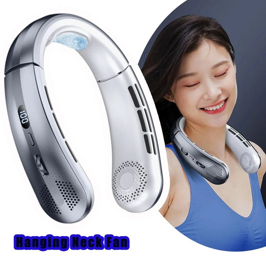 Digital Display Power Bladeless Fan Neckband Air Cooler USB Rechargeable Fan Cooling Tool USB  Portable Mini Hanging Neck Fan