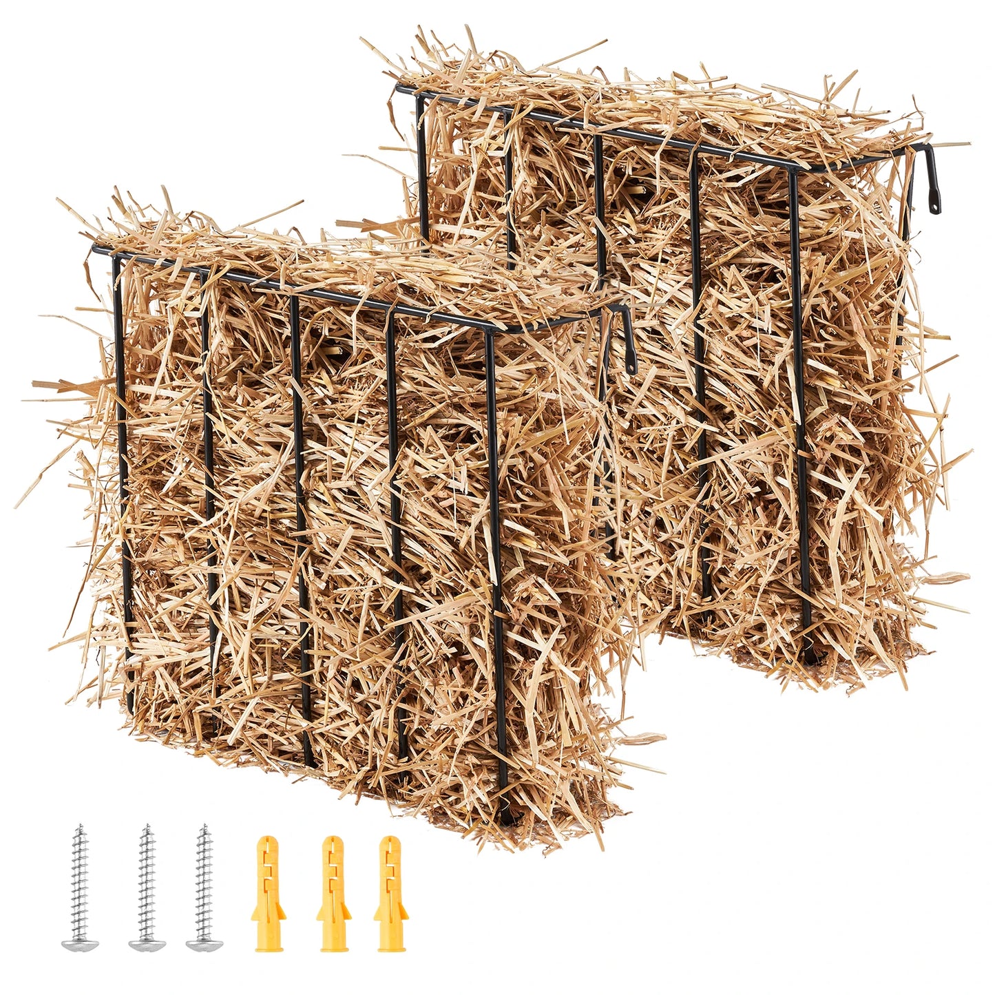 SucceBuy  Livestock Hay Feeder 24 Gallons Capacity Heavy-Duty Steel Goat Hay Rack 27'' Wall Mounted Horse Hay Holder for Sheep