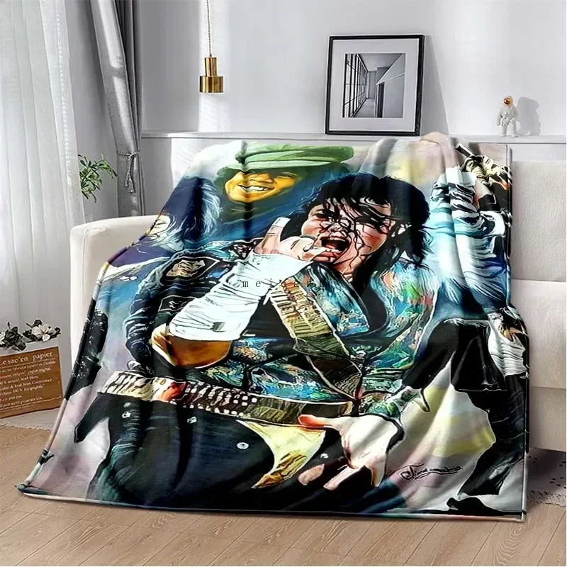 Pop Music Michael J-Jackson Printed Flannel Blanket , Warm  Soft Cozy Blanket Flannel  Livingroom  Home Decor Birthday Gift
