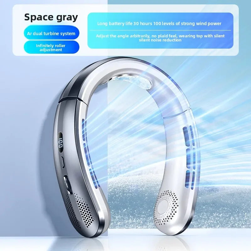 Digital Display Power Bladeless Fan Neckband Air Cooler USB Rechargeable Fan Cooling Tool USB  Portable Mini Hanging Neck Fan