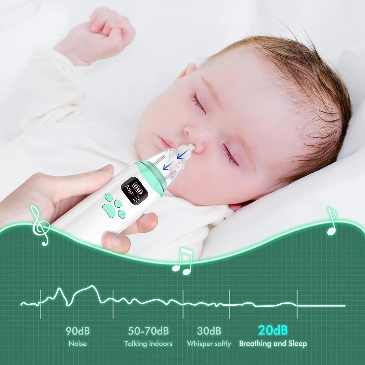 Electric Nasal Aspirator for Baby,Automatic Nose Cleaner with 3 Silicone Tips,Adjustable Suction Level,Anti-Backflow Nose Cleane