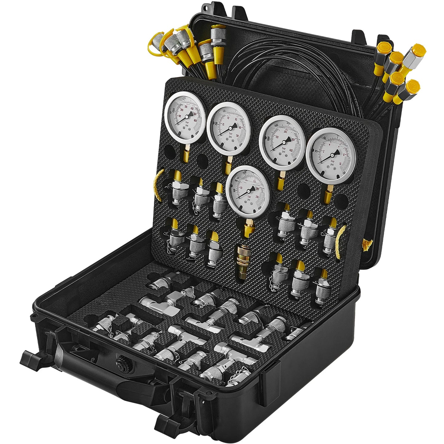 SucceBuy Hydraulic Pressure Test Kit Excavator Hydraulic Test Gauge Set with Carrying Case for Excavator Tractors Machinery