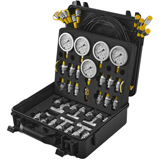 SucceBuy Hydraulic Pressure Test Kit Excavator Hydraulic Test Gauge Set with Carrying Case for Excavator Tractors Machinery