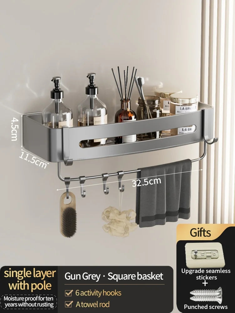 No-Drill Bathroom Shelf Shelves Shampoo Makeup Storage Holder Kitchen Organizer Wall Mounted Bathroom Accessories