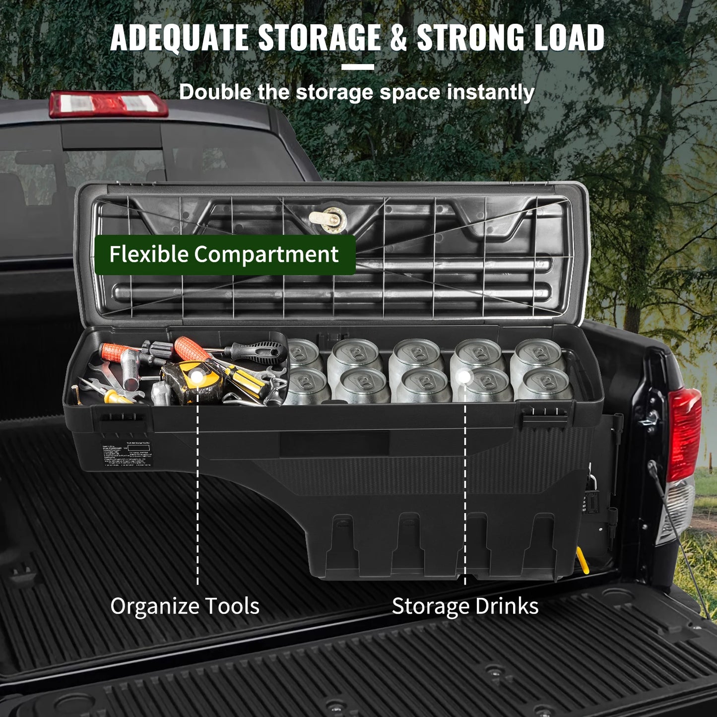 SucceBuy  Truck Bed Storage Box Passenger Side Lockable Lid Waterproof ABS Wheel Well with Password Padlock Tool Box for Trucks