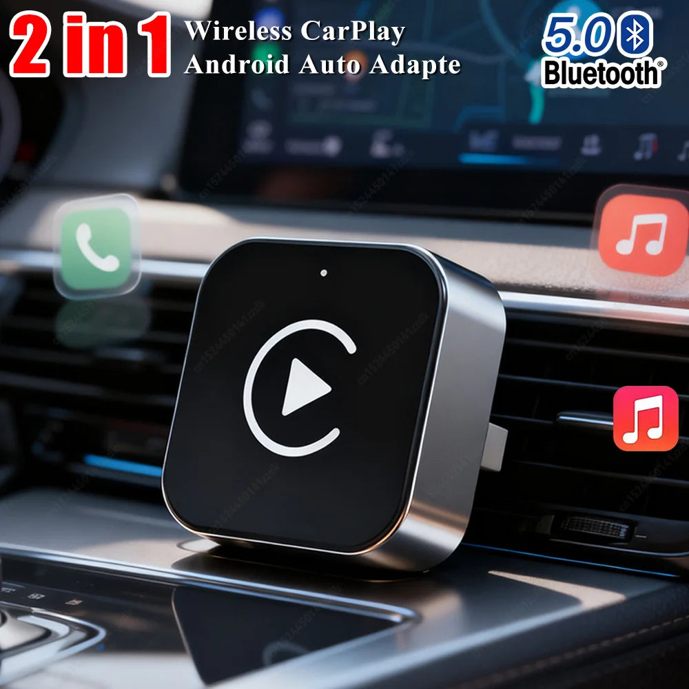 2-in-1 Wireless CarPlay & Android Auto Adapter AI Smart Box for All Cars Universal Compatibility with Seamless Wirel for iPhone