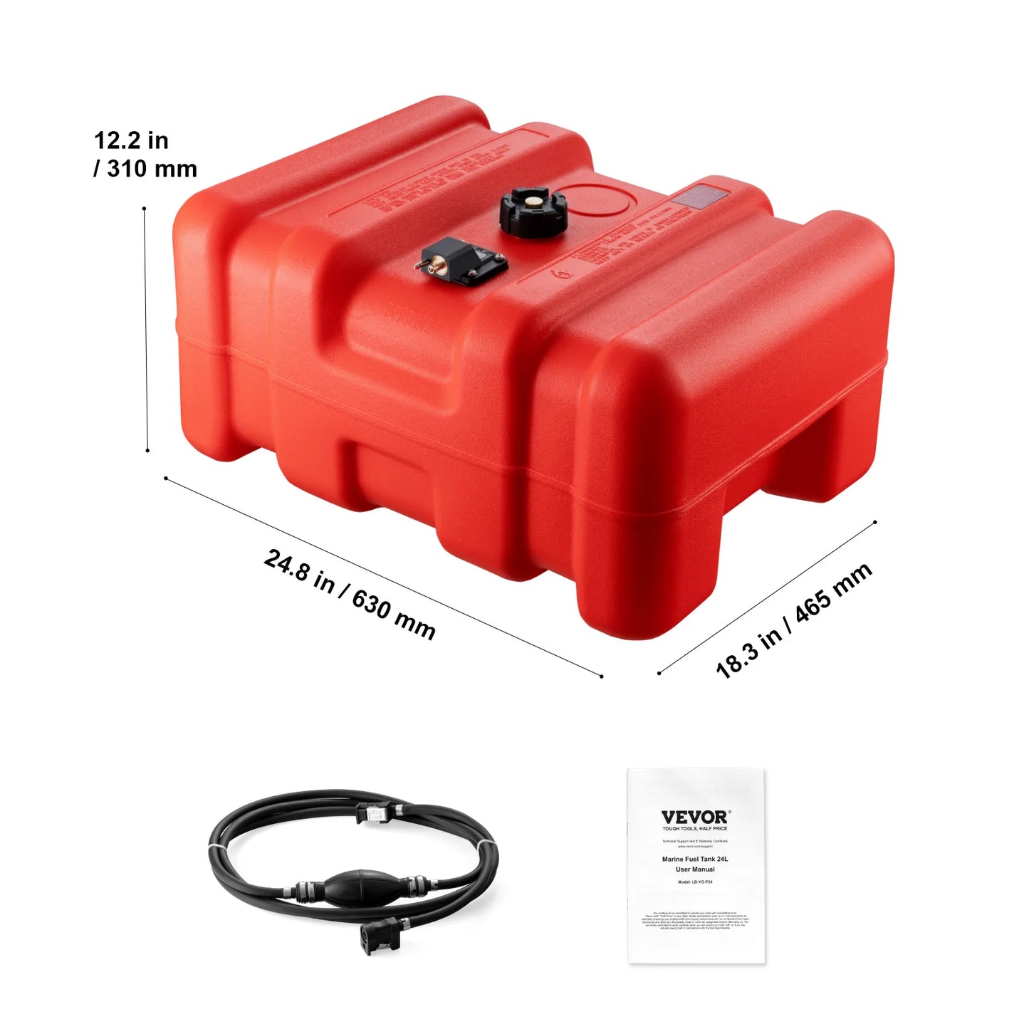 SucceBuy 3/6/12Gal Marine Fuel Tank Portable Boat Fuel Gas Tank with Hose Easy to Carry for Yacht Outboard Engine Fishing Boats