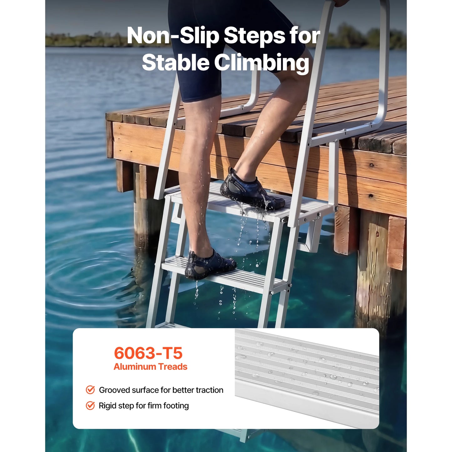 SucceBuy 4/5/6-Step Flip-Up Dock Ladder 350 lbs Aluminum Alloy Pontoon Boat Swim Ladder with Non-Slip Steps for Marine Boarding