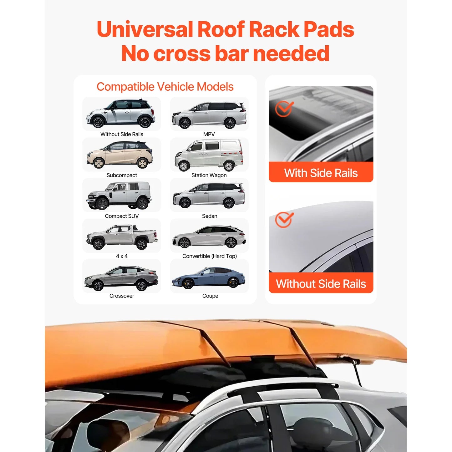 SucceBuy Soft Roof Rack Pads, 31.5"Universal Car Roof Rack Pad 176LBS Luggage Kayak Carrier for SUP Canoe Snowboard Paddle Board