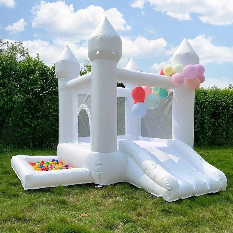 4x2x2.5m inflatable white bounce house with ball pit bouncy castle with blower air pump kids birthday party toys wedding toys
