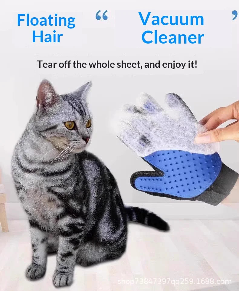 2-in-1 Pet Grooming Gloves, Silicone Deshedding Brush & Massager for Dogs Cats, Removes Loose Hair, Boosts Circulation, Bathing