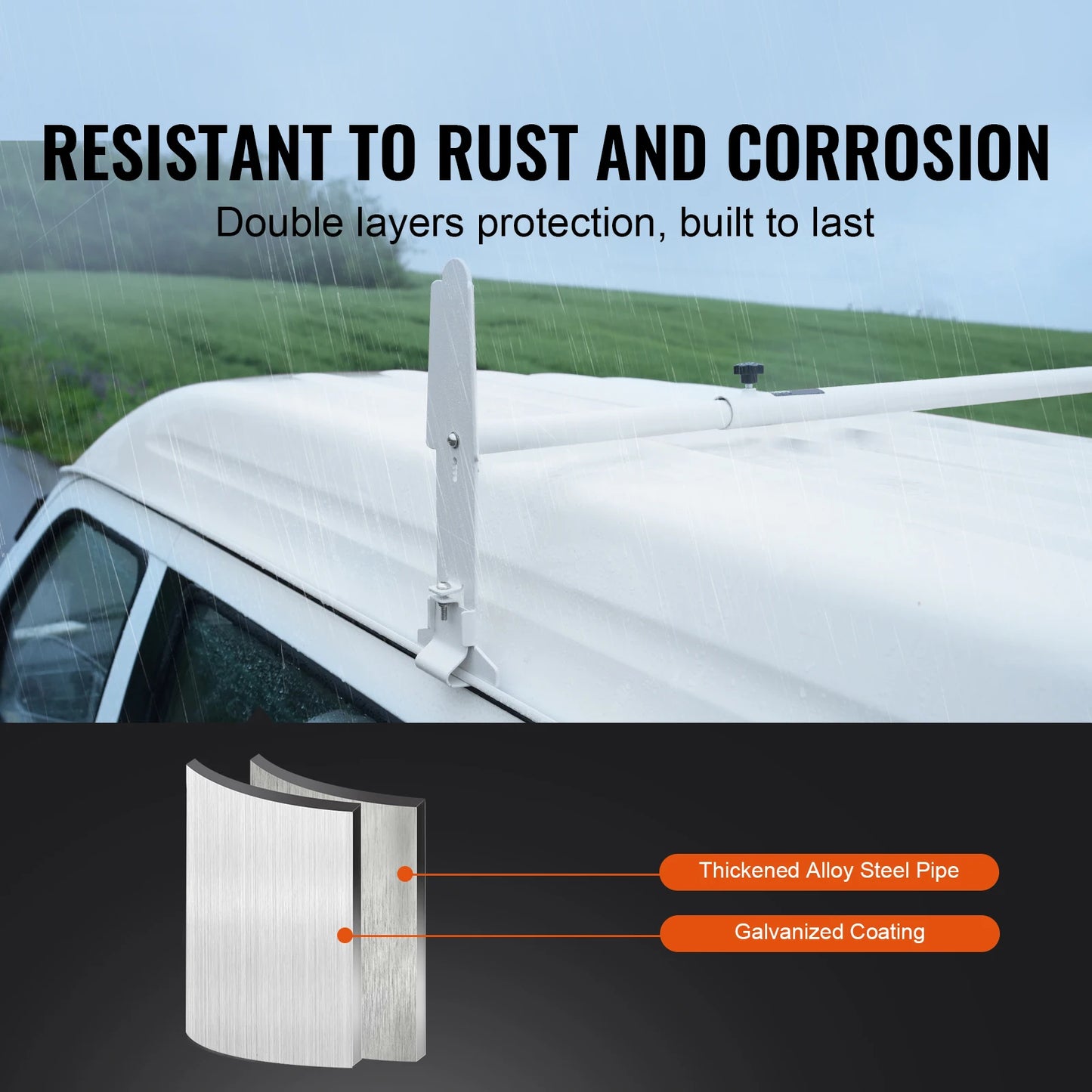 SucceBuy Van Roof Ladder Rack Alloy Steel Ladder Racks 500lb Capacity Roof Rack Compatible with Full-size Vans with Rain Gutter