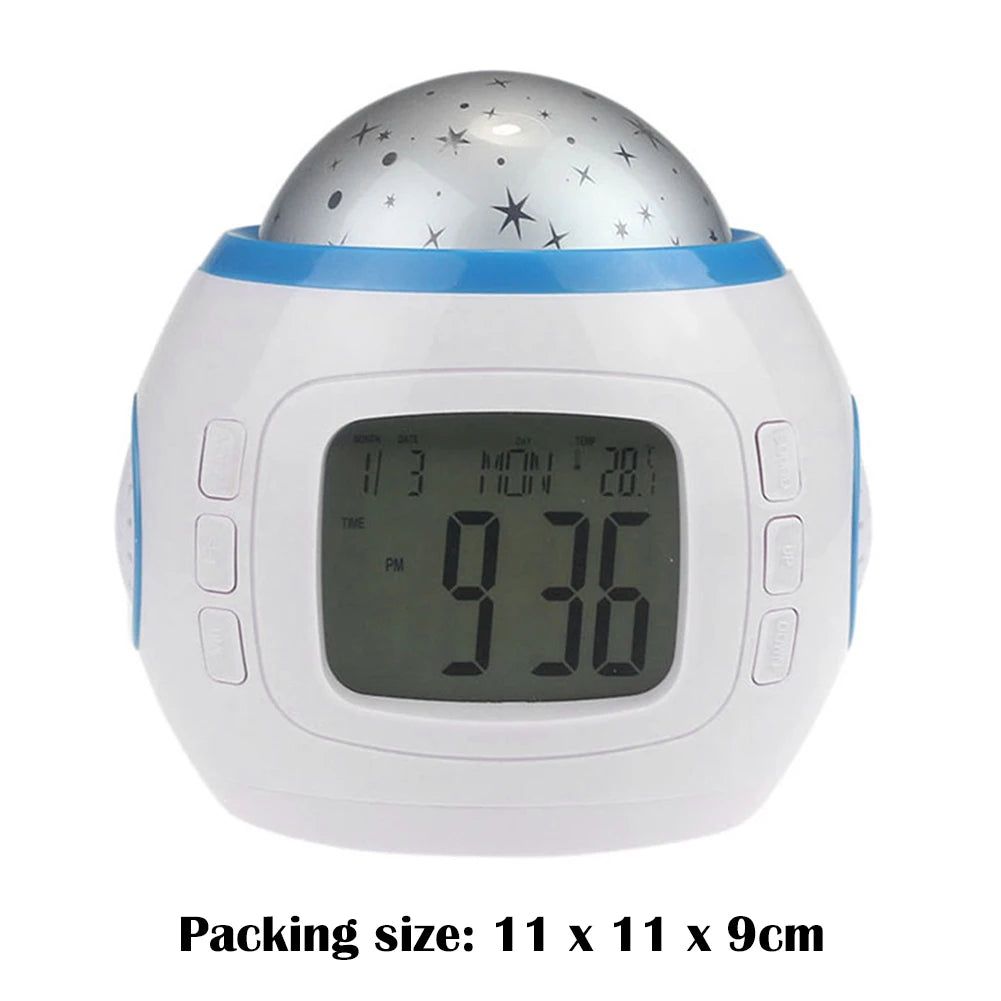 Music Alarm Clock Color Change Sky Star Projector Night Lamp Glowing Alarm Clock