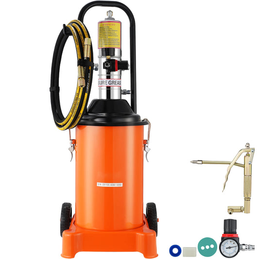 SucceBuy 3/5/10 Gallon Grease Pump Air Operated with Hose Pneumatic Grease Bucket Gun and Wheels to Cars 50:1 Pressure Ratio