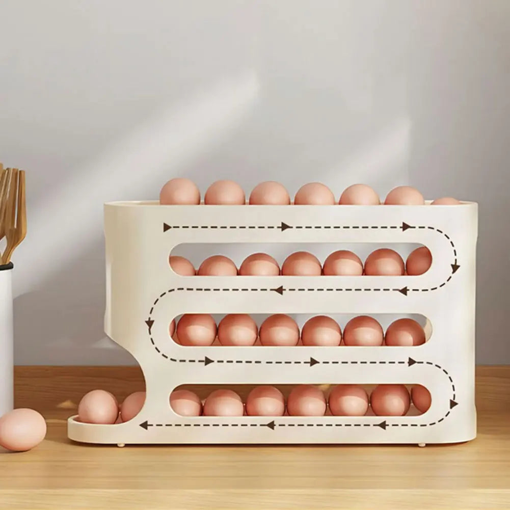 4 Layers Auto-Rolling Egg Dispenser Large Capacity Stackable Egg Organizer Automatic Scrolling Egg Rack for Refrigerator Storage