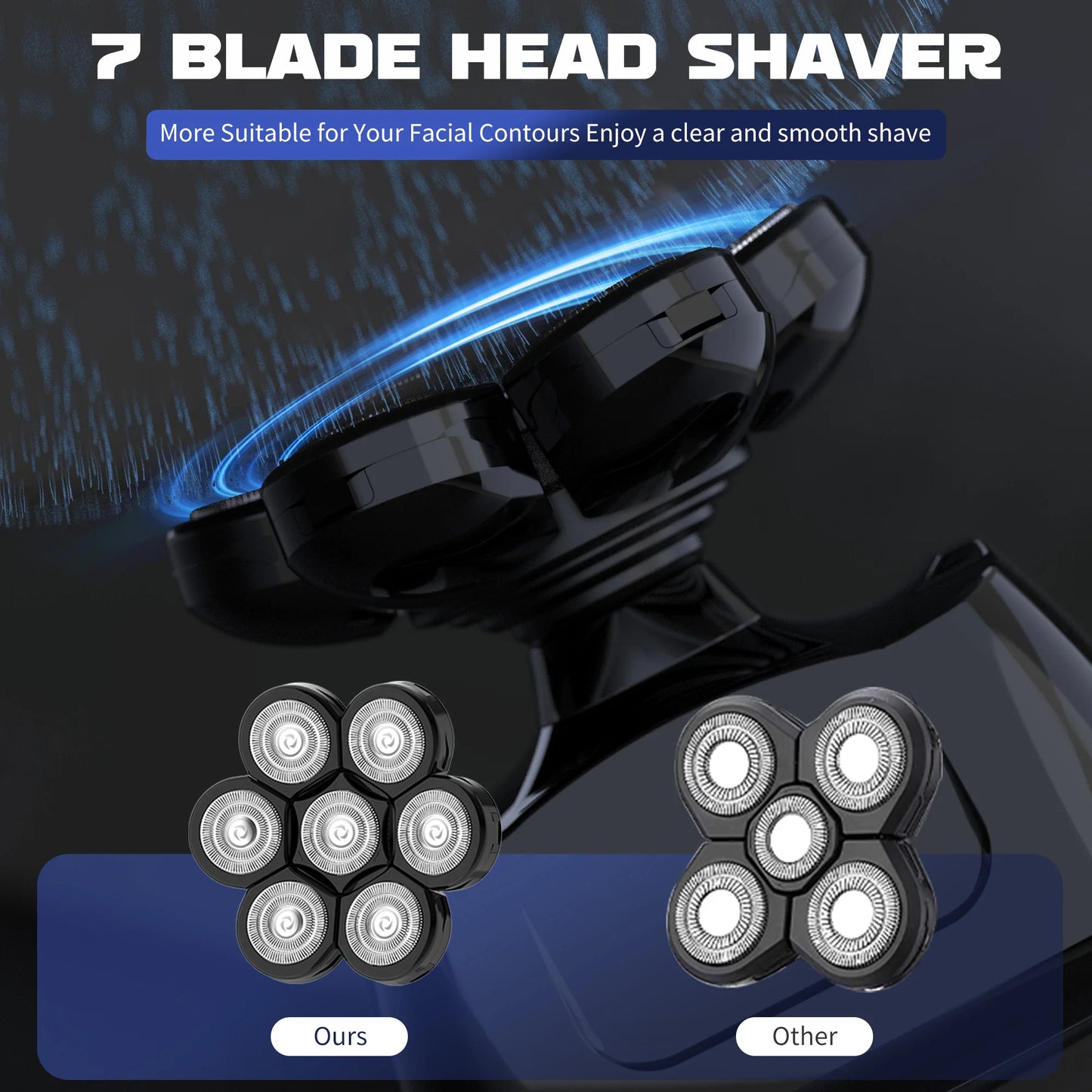 Head shavers for Bald Men 5-in-1 Men's Grooming Kit, 7D Rotary Electric Head Shaver, IPX6 Waterproof Wet/Dry  Wireless Rechargeable