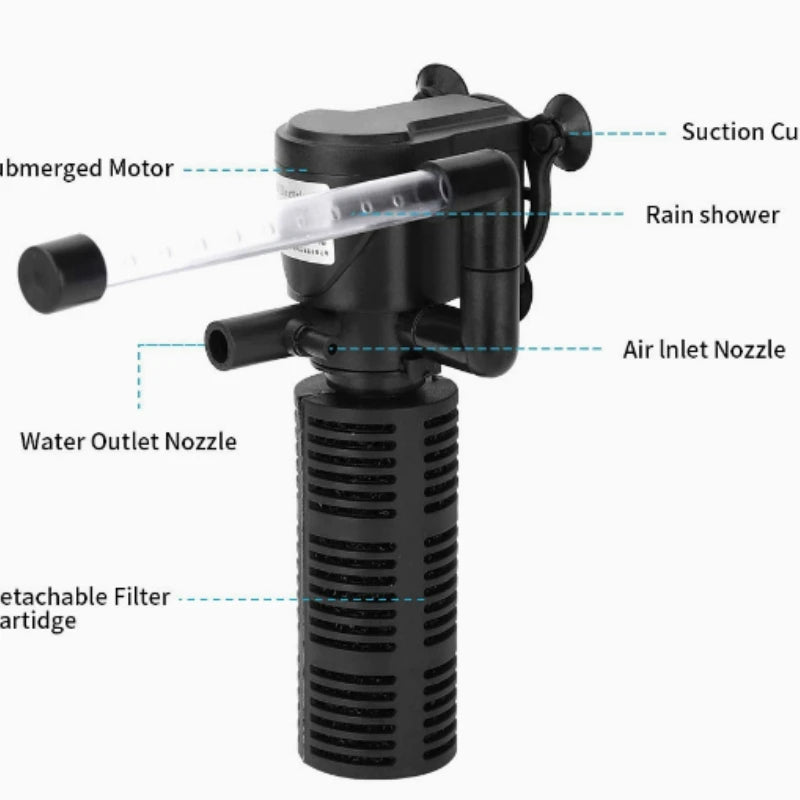 Mini Internal Filter for Small Turtle Tank & Fish Tank, Rainfall 3-in-1 Ultra-Quiet Oxygen Pump Aquarium Filter