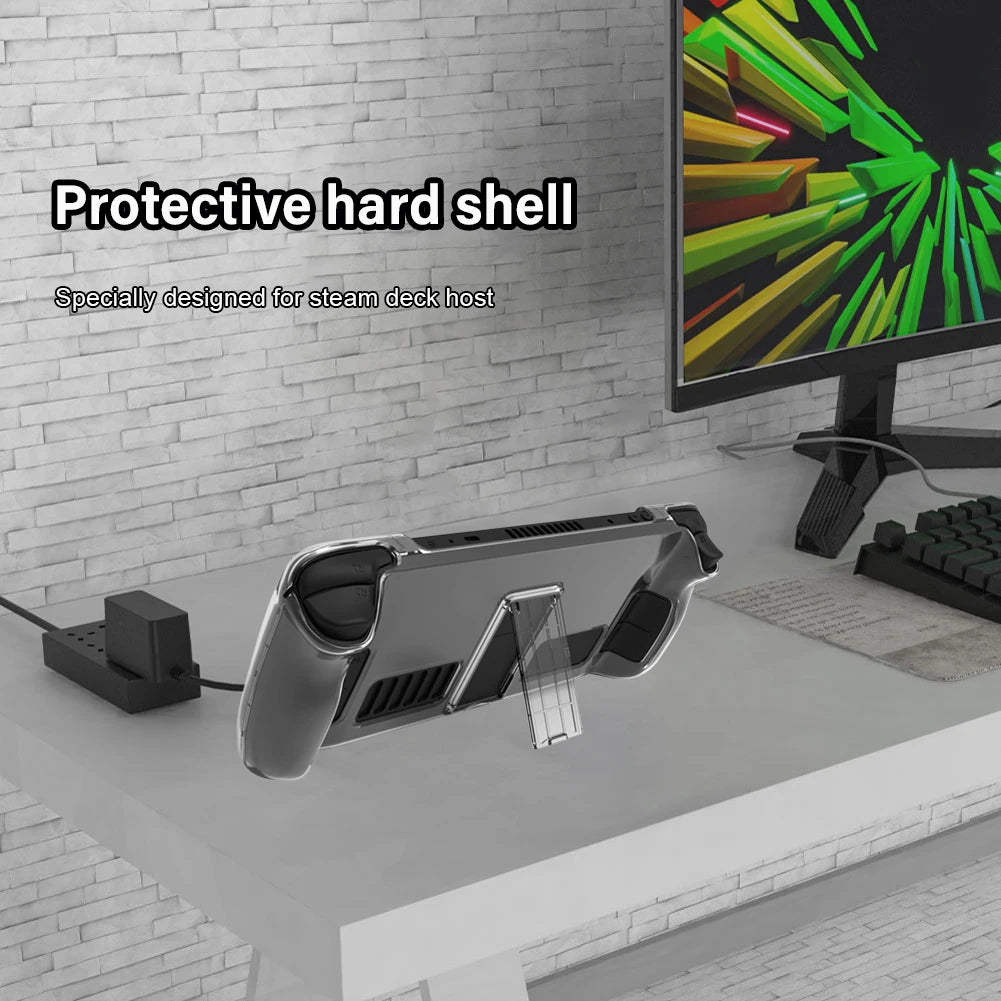 Clear PC Protective Case with Bracket Split Protector Cover Replacement Game Console Protective Cover Accessories for Steam Deck