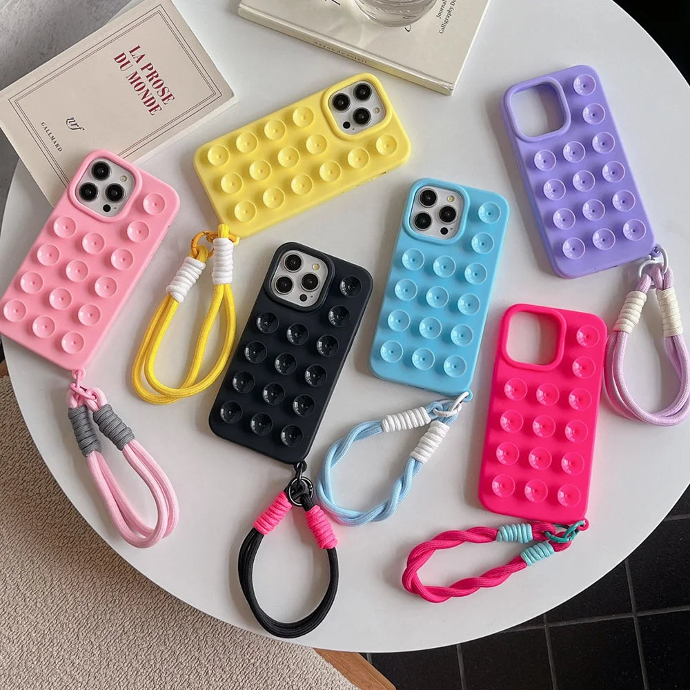 Suction Cup Soft Silicone Phone Case For iPhone 16 Pro Max 17 13 14 11 12 15 Pro Max Plus Anti-Slip Shockproof Candy Color Cover