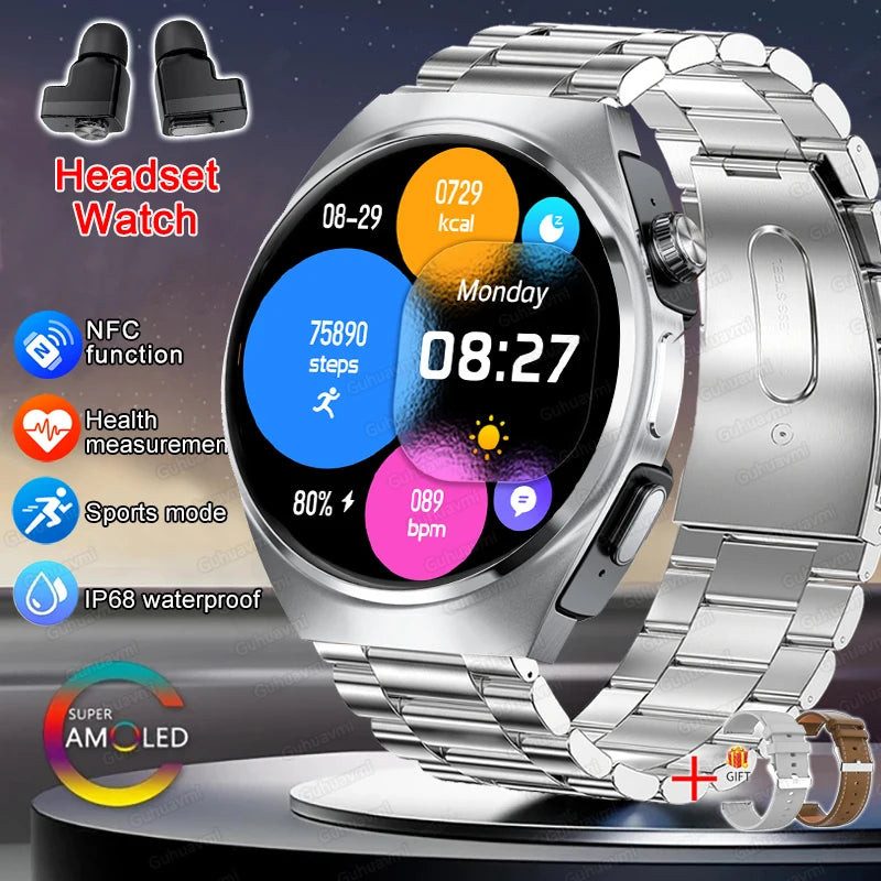 2026 New Man Smart Watch TWS Headset Two In One Wireless Bluetooth Dual Earbuds Call Health Monitor Sport Tracker NFC Smartwatch