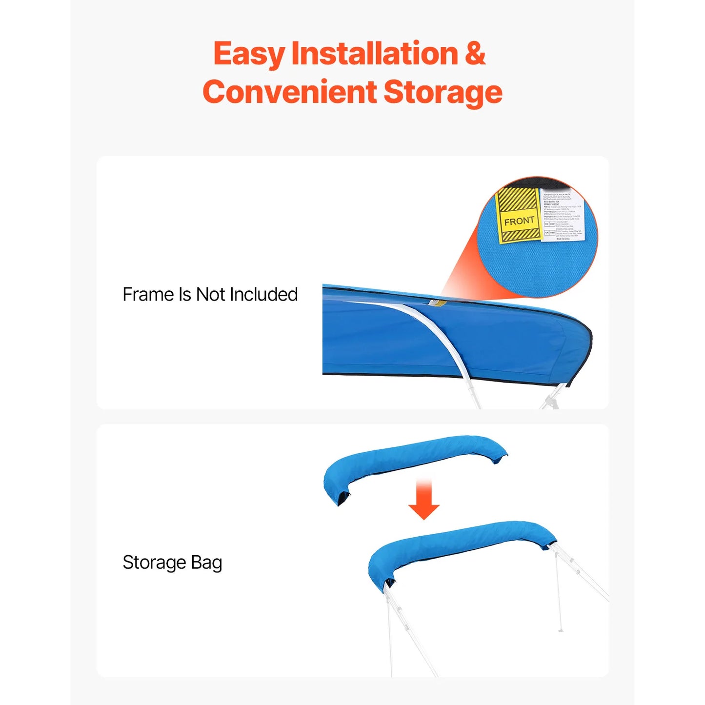 SucceBuy 4 Bow Boat Bimini Tops 600D Waterproof & Sun Protection Boat Awning Canopy w/ Storage Bag Bimini Top Replacement Cove