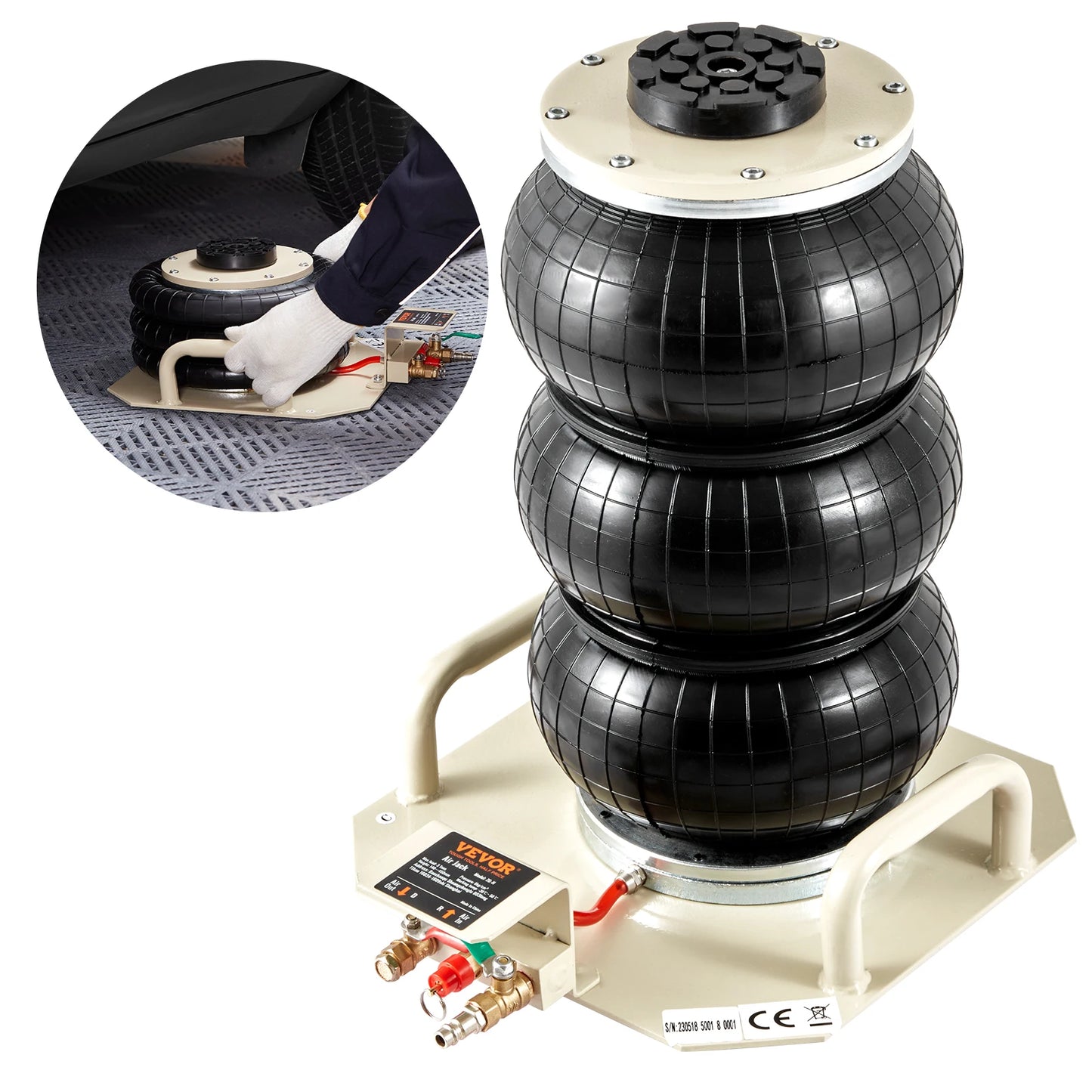 SucceBuy Air Jack 3Ton Triple Bag Air Jack Airbag Jack with Six Steel Pipe Fast Lifting Pneumatic Jack with Side Handle for Car