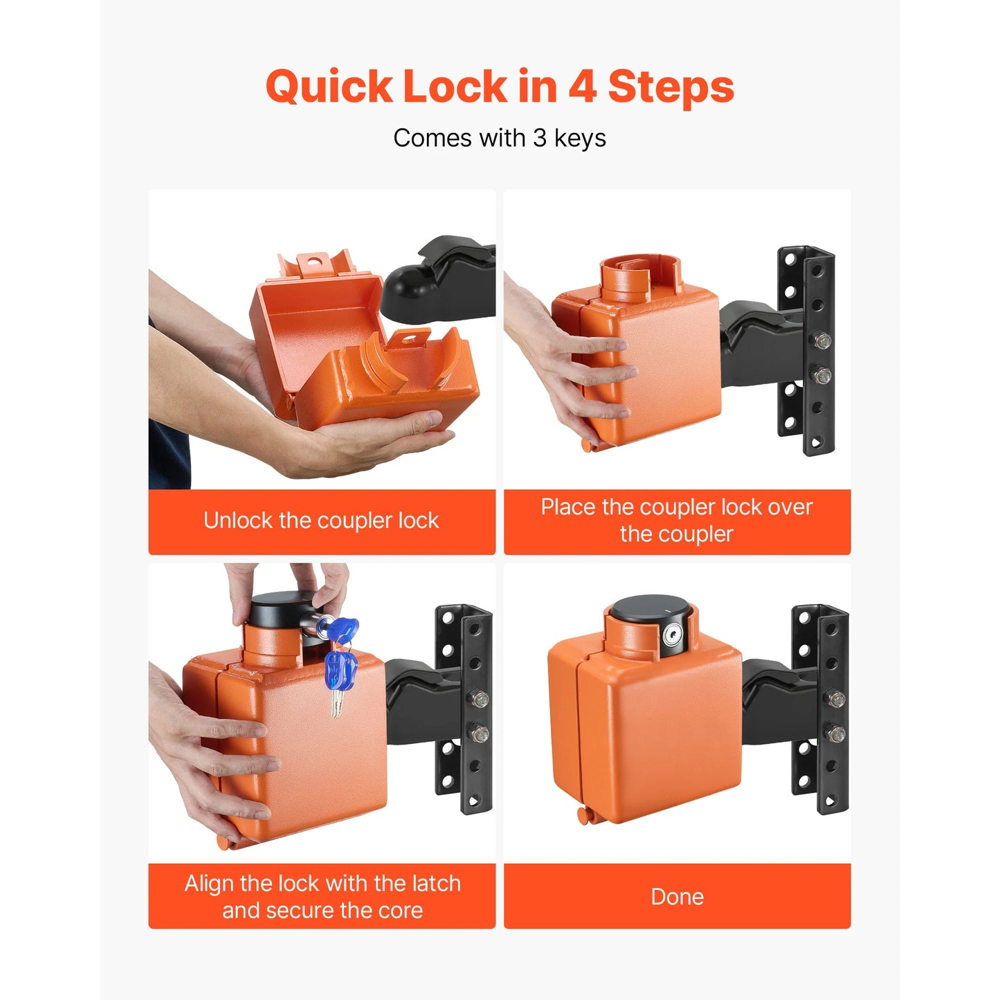 SucceBuy Collar Coupler Lock Fits 2 & 2-5/16 in Demco Cast Head Couplers Trailer Hitch Lock with Security Chains for RV Boat