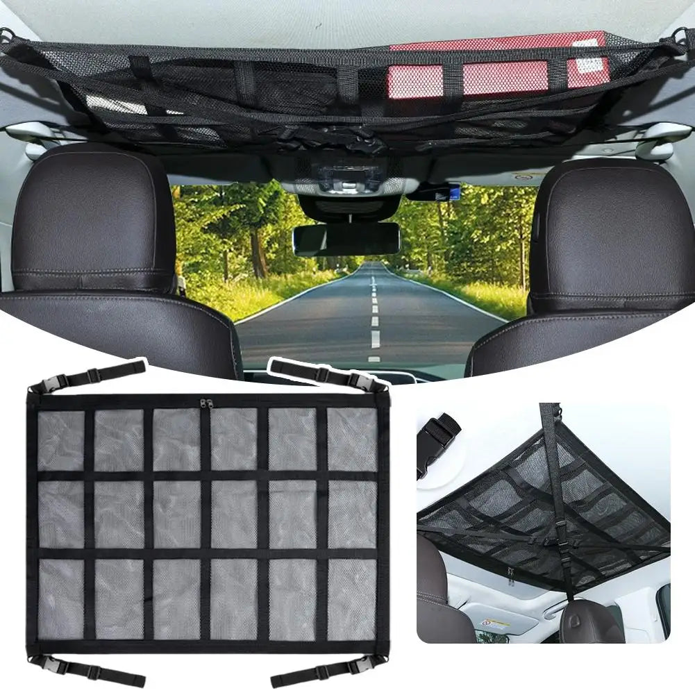 Car Roof Storage Organizer Strong Net Bag Load-Bearing Mesh Large Capacity Car Camping Accessories Storage Bag Roof Tent