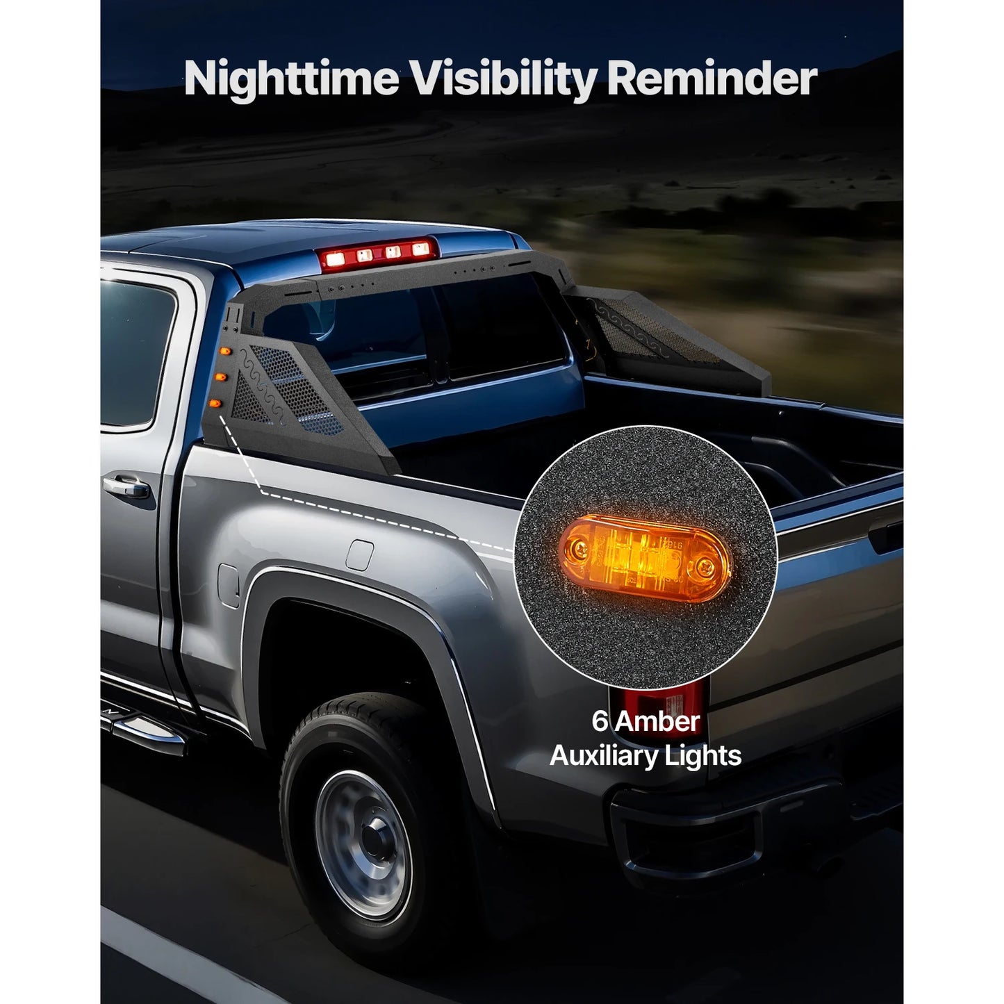 SucceBuy Truck Bed Roll Bar Universal Pickup Sport Adjustable Bar Chase Rack Carbon Steel Construction with LED Lights, No Rack
