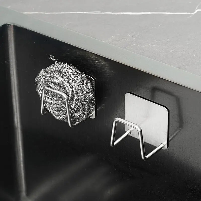 Kitchen Stainless Steel Sink Sponges Holder Self Adhesive Drain Drying Rack Kitchen Wall Hooks Accessories Storage Organizer