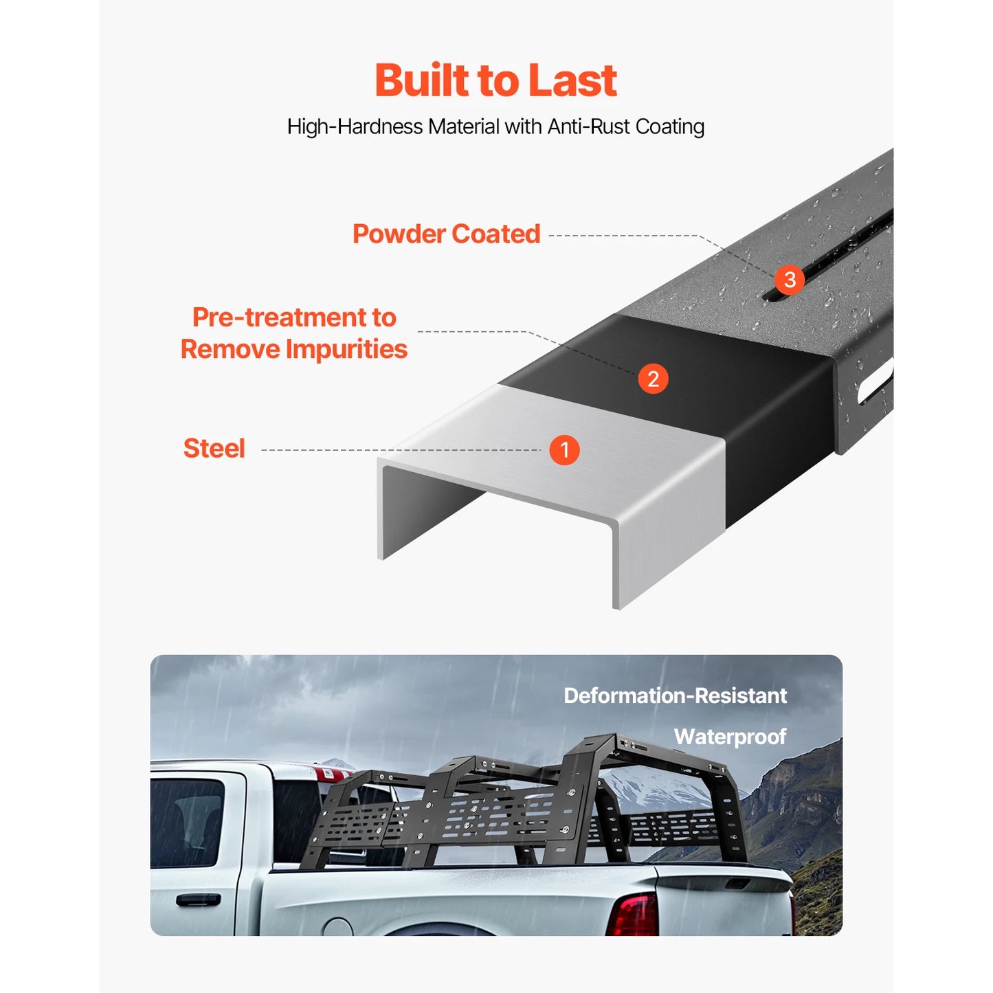 SucceBuy Overland Truck Bed Rack 49.2-67.9 in Width  Rack w/ Sidebar 900 lbs Static Capacity Duty Steel  w/Tacoma/Gladiator JT