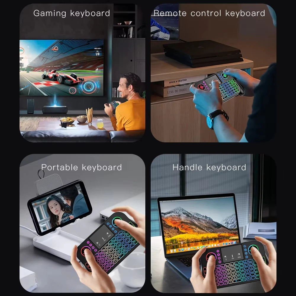 2.4G Wireless Keyboard with Touchpad RGB Backlit Keyboard Rechargeable Mini Keyboard Bluetooth 5.0 Keyboard for Android TV Box