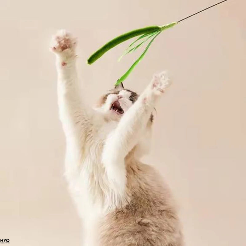 Juguetes para gatos varilla flexible, plumas y hierba para mascotas