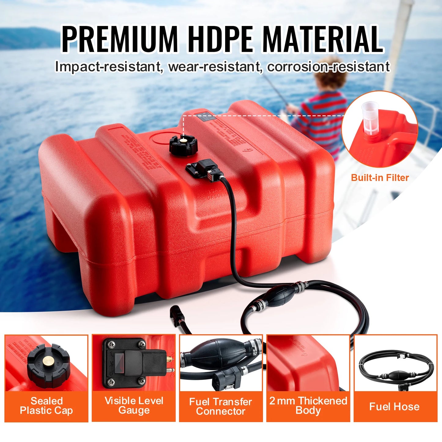 SucceBuy 3/6/12Gal Marine Fuel Tank Portable Boat Fuel Gas Tank with Hose Easy to Carry for Yacht Outboard Engine Fishing Boats