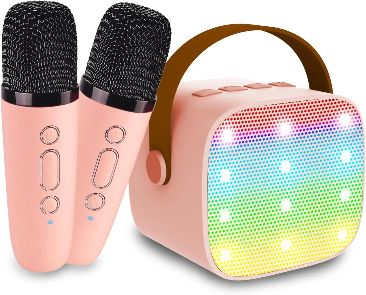 Mini Karaoke Machine for Kids Age 4-12, Bluetooth Speaker with 2 Wireless Microphone & LED Lights, Christmas Birthday Gifts