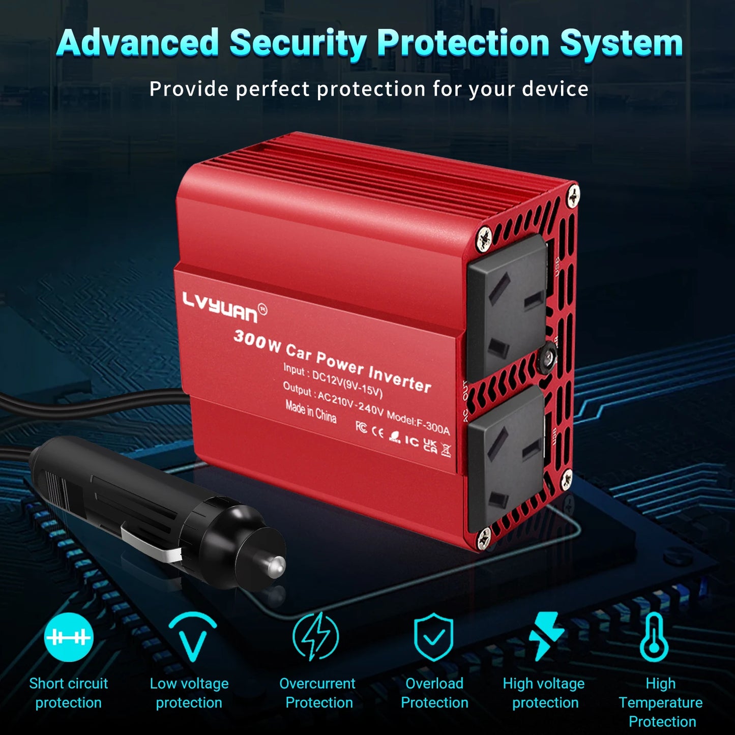 Car Inverter 300W 200W Portable 12V 220V 240V converter For Car Cigarette Lighters Fast Charging USB Output for Phone/PC/Camera
