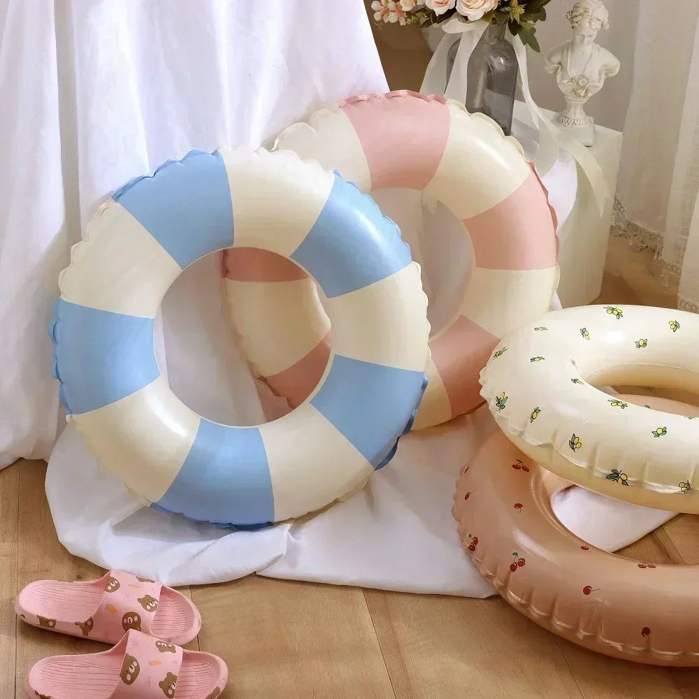 Children's Swimming Ring PVC Striped Swimming Ring Summer Boys Girls Inflatable Floating Cushion Swimming Tube Floating Donuts