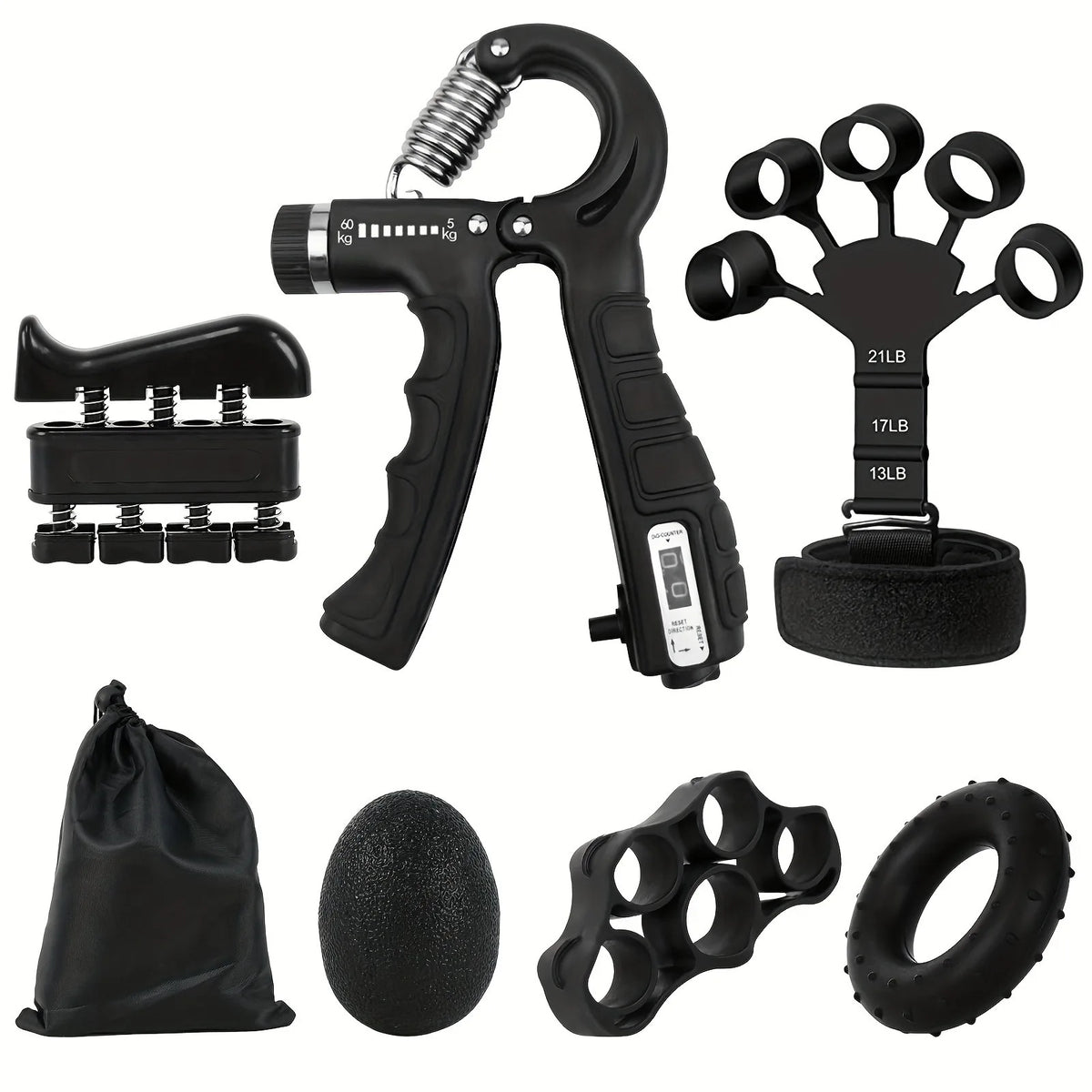 5-60Kg Adjustable Grip Strength Trainer with Finger Exerciser Hand Grip Strengthener for Muscle Building and Injury Recover