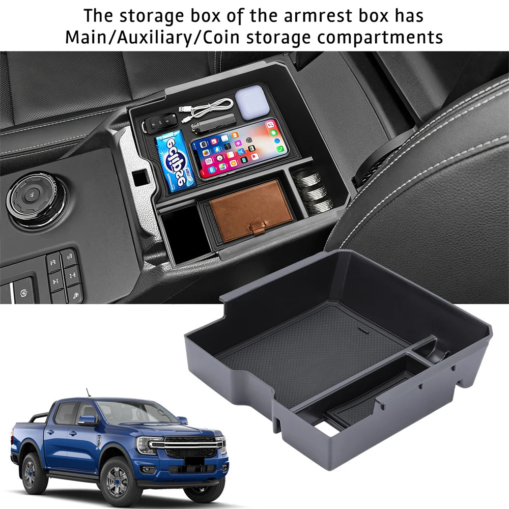 Car Armrest Organiser Storage Box for 2022 2023 Next Gen Ranger Everest Centre Console Tray