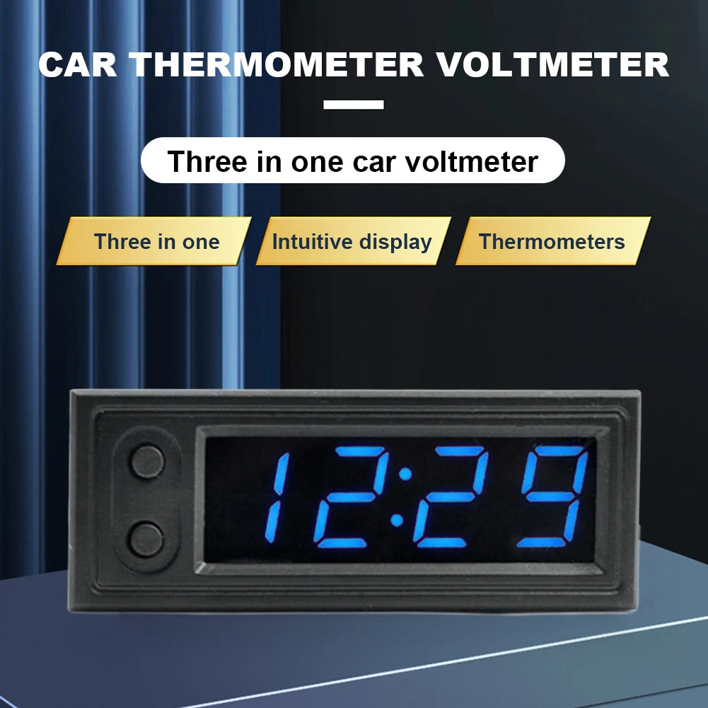 3 in 1 Car Temperature Clock LED Display Digital Clock Voltage Tester Luminous Electronic Clock Voltmeter Vehicle Interior Parts