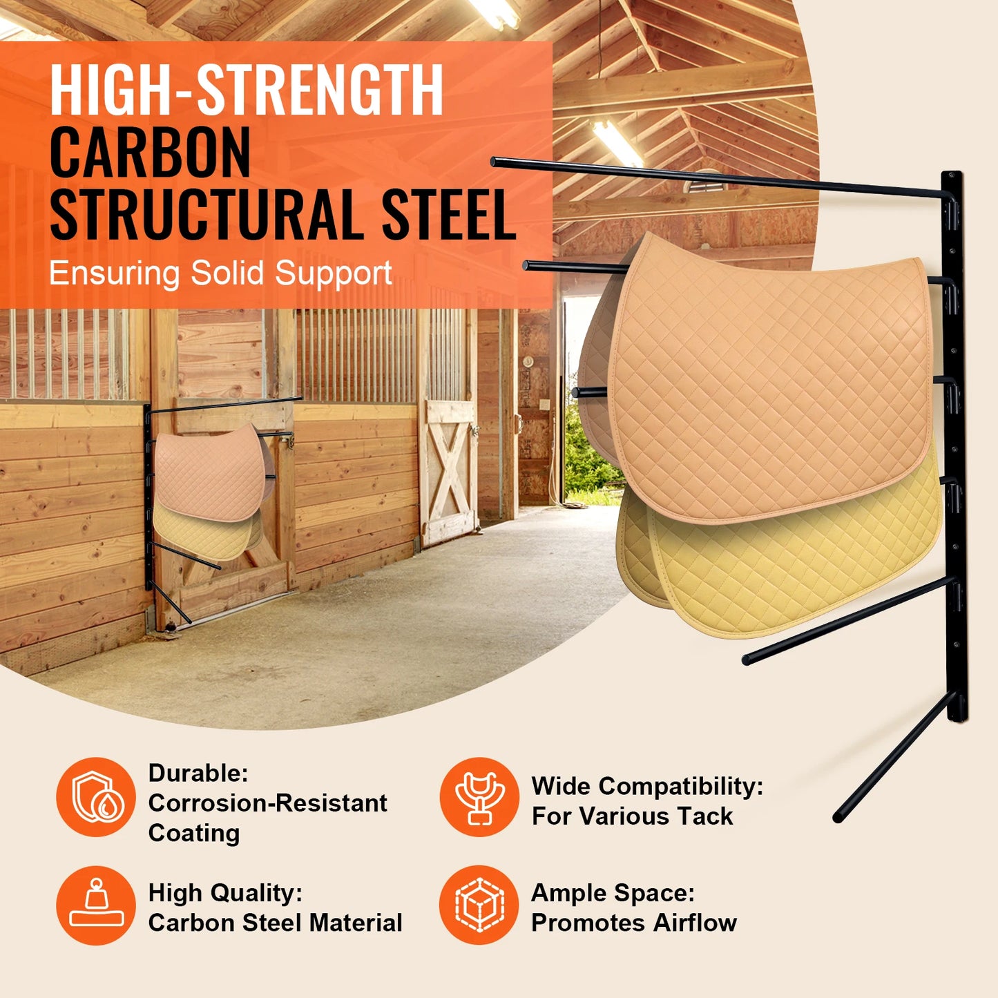 SucceBuy Wall Mounted Saddle Rack Swing Out Saddle Holder Space Saving Horse Pad and Blanket Rack for Tack Room Organization