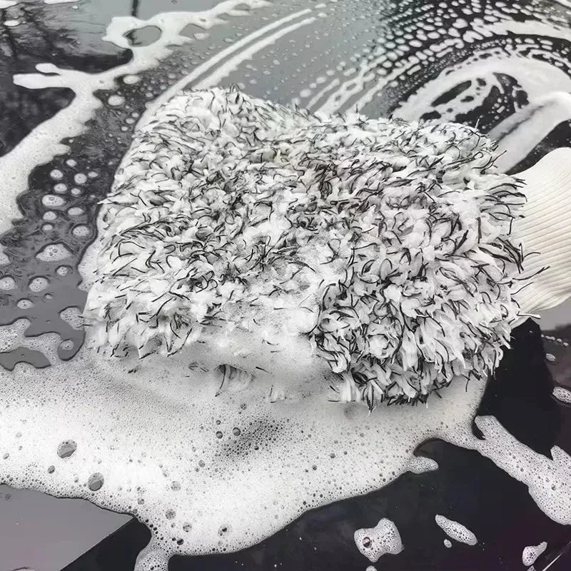 Double Sided Thick Plush Car Cleaning Gloves Ultra-fine Fiber Water Absorbing Cleaning Coral Fleece Large Car Wash Gloves
