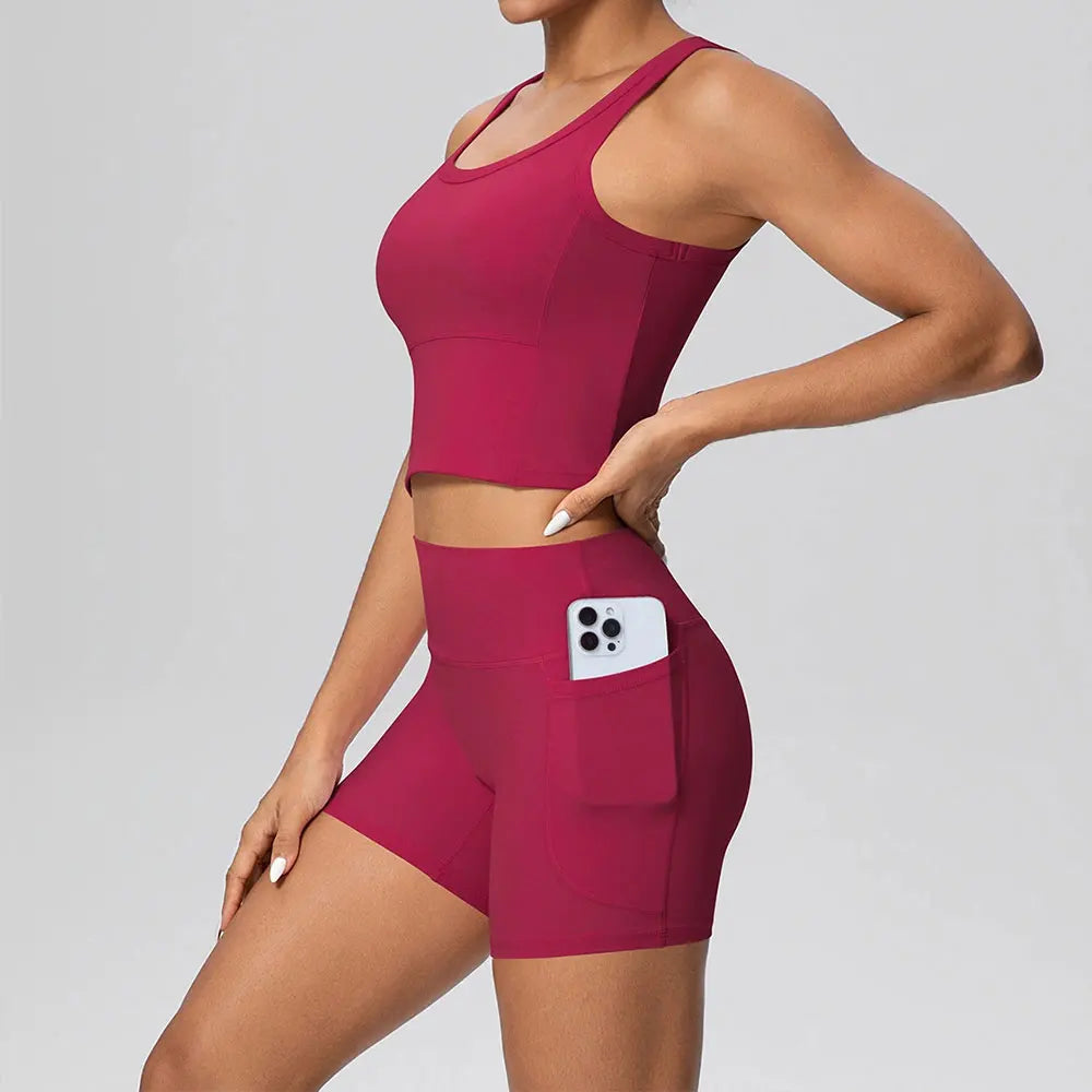 2PCS Yoga Suit Sports Set Women's Push Up Tracksuits Fitness Sports Bra Running Leggings With Pockets Workout Clothes Sportswear